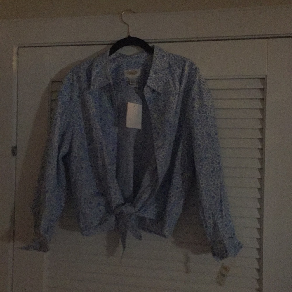 Talbots XL flower cotton shirt tie front